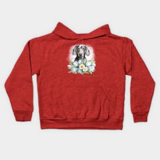 Valentine Grey Dachshund Flowers Kids Hoodie